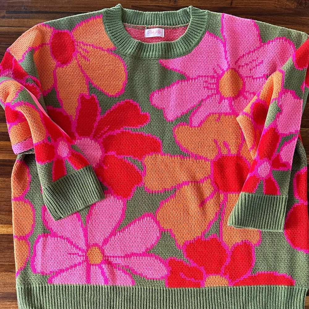 Brand New Pink Lily Floral Sweater
